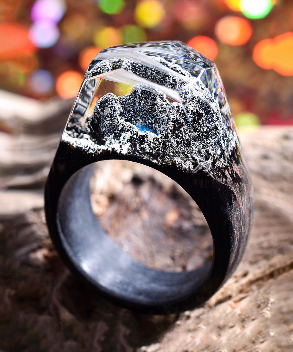 Beautiful Wooden Rings With Mini Landscapes Encapsulated In Resin