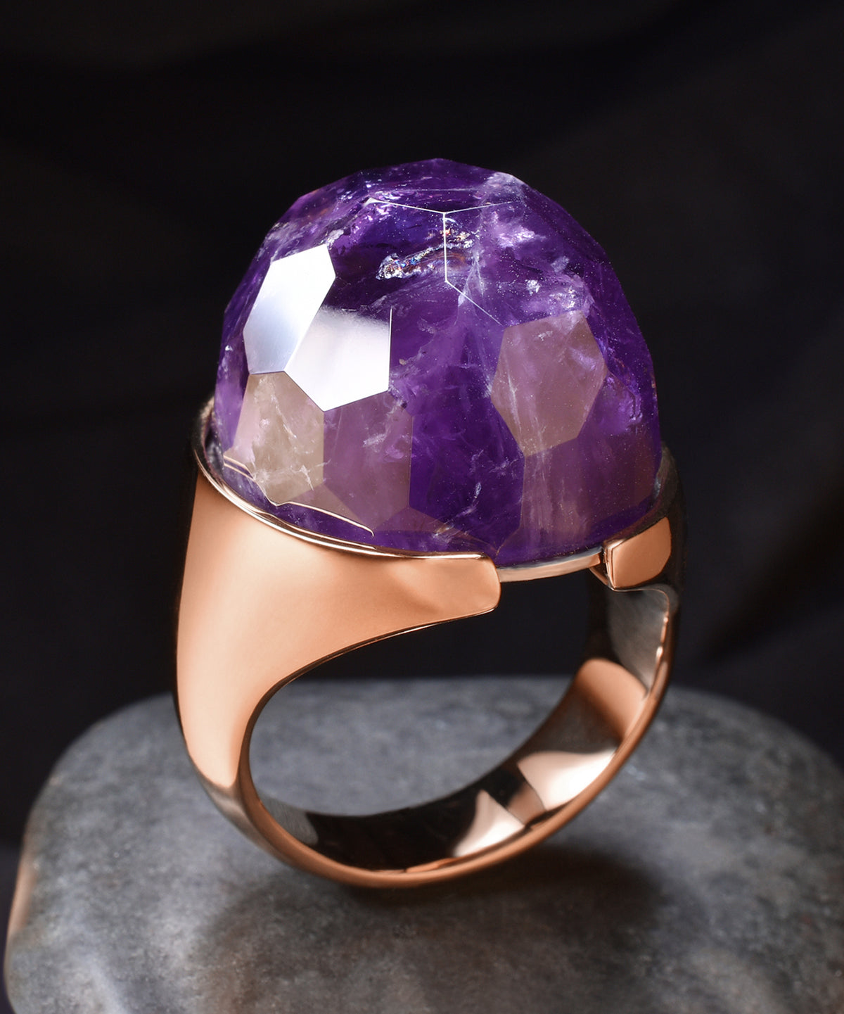 Amethystus &amp; Rose Gold Halo Ring