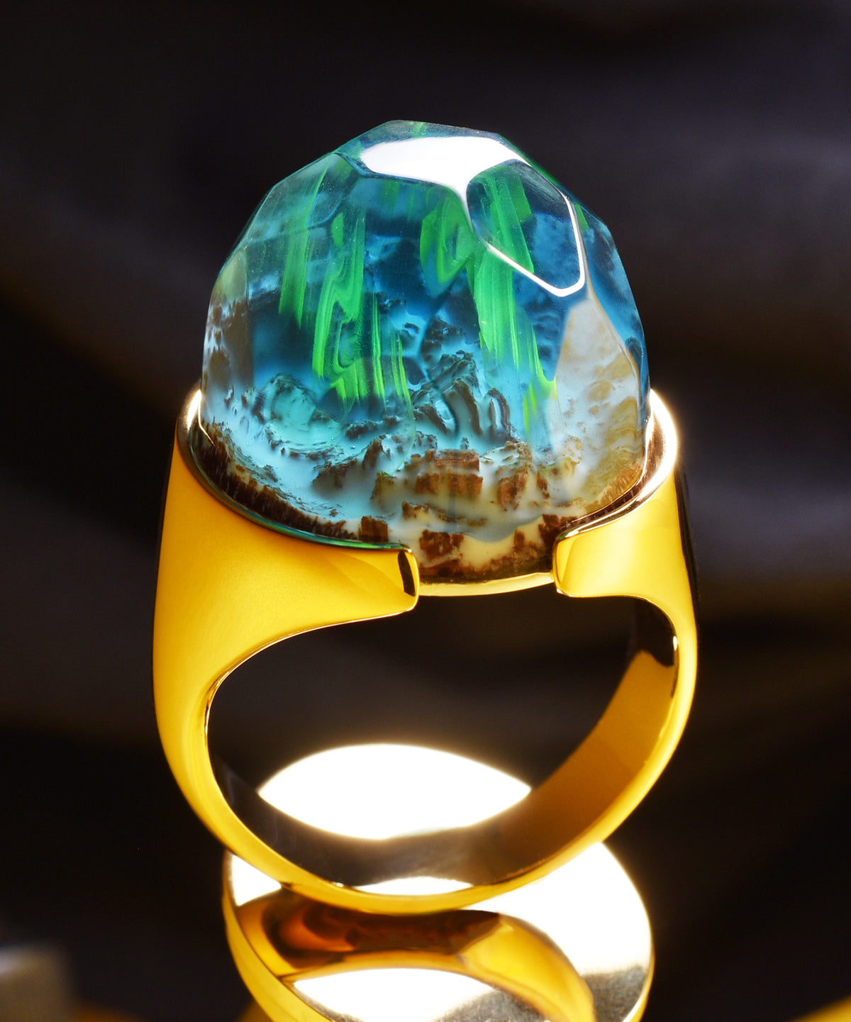 Aurora Borealis &amp; Gold Halo Ring