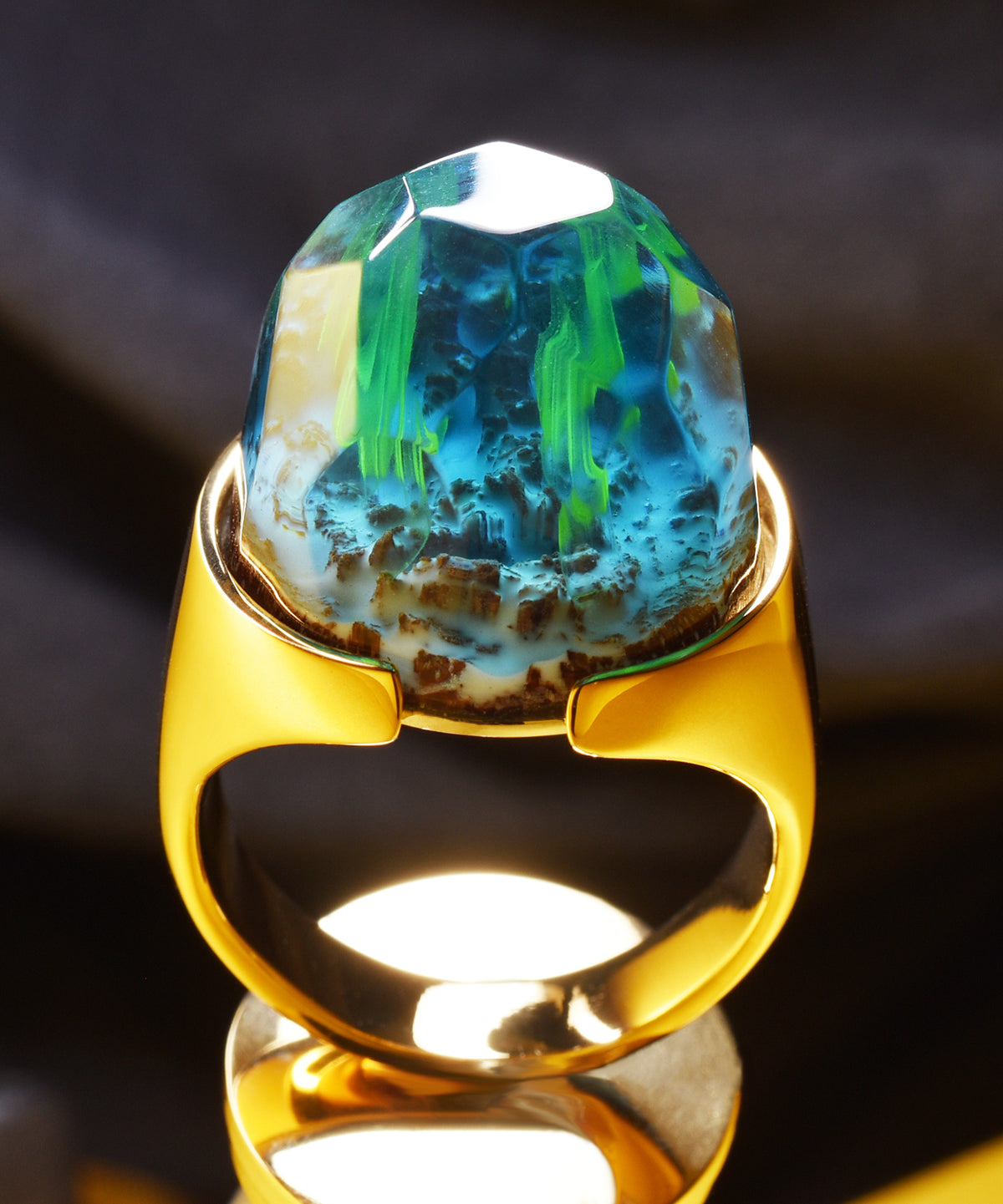 Aurora Borealis &amp; Gold Halo Ring