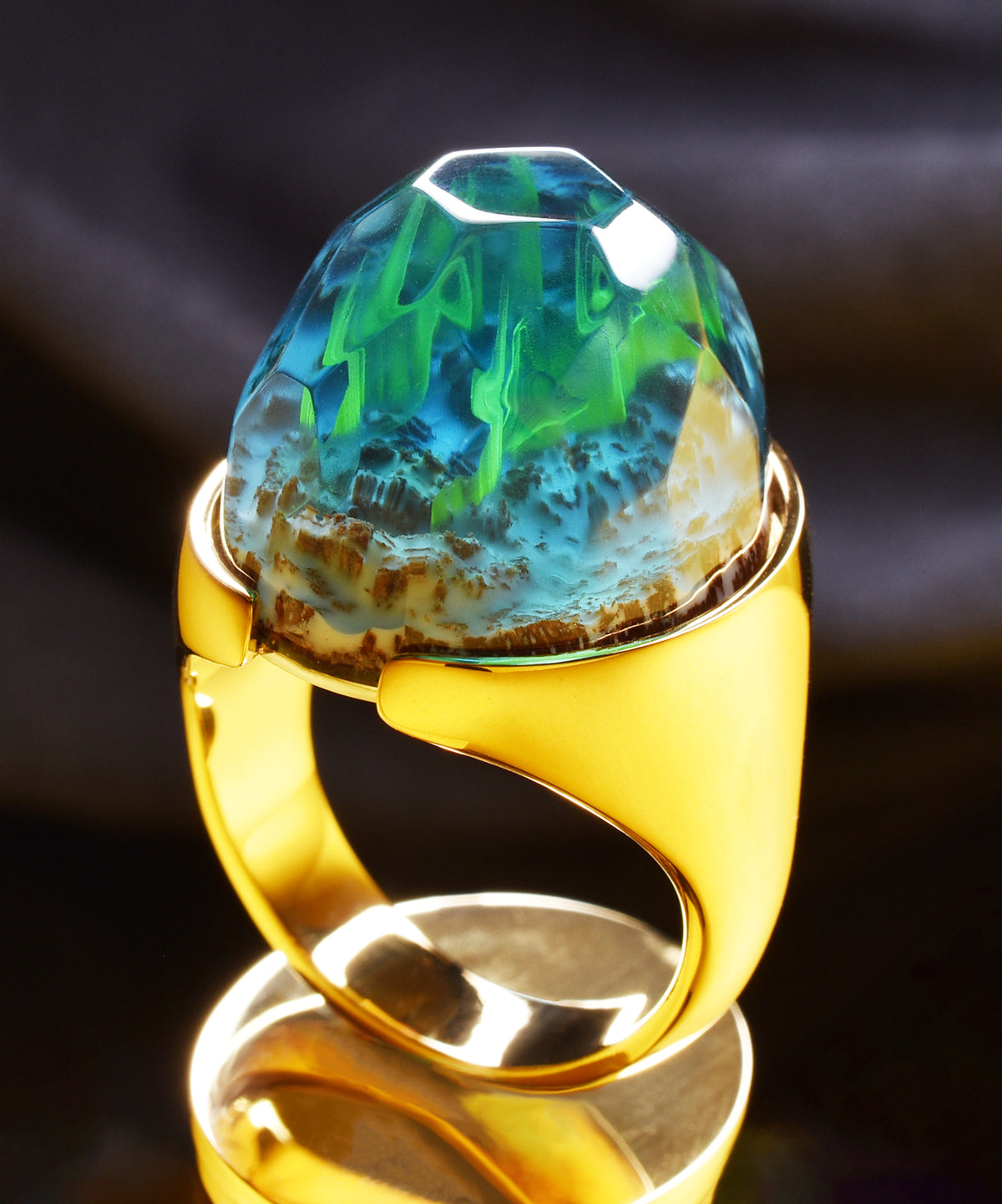 Aurora Borealis &amp; Gold Halo Ring
