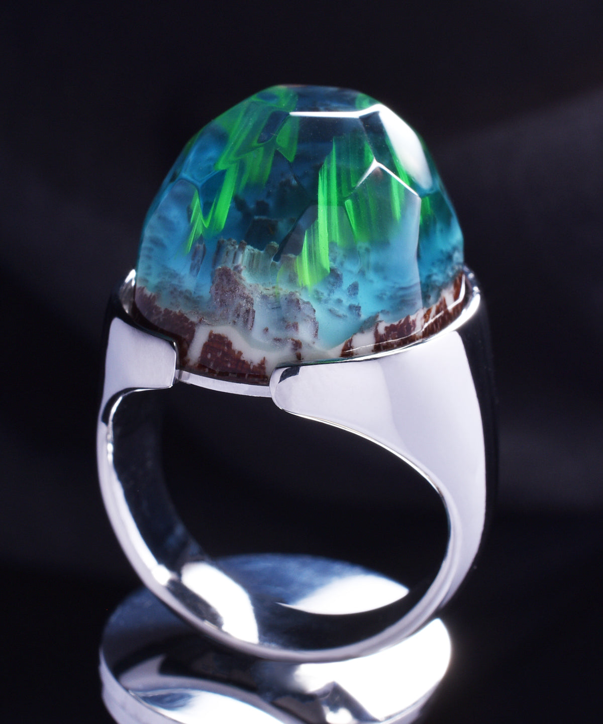 Aurora Borealis &amp; Steel Halo Ring