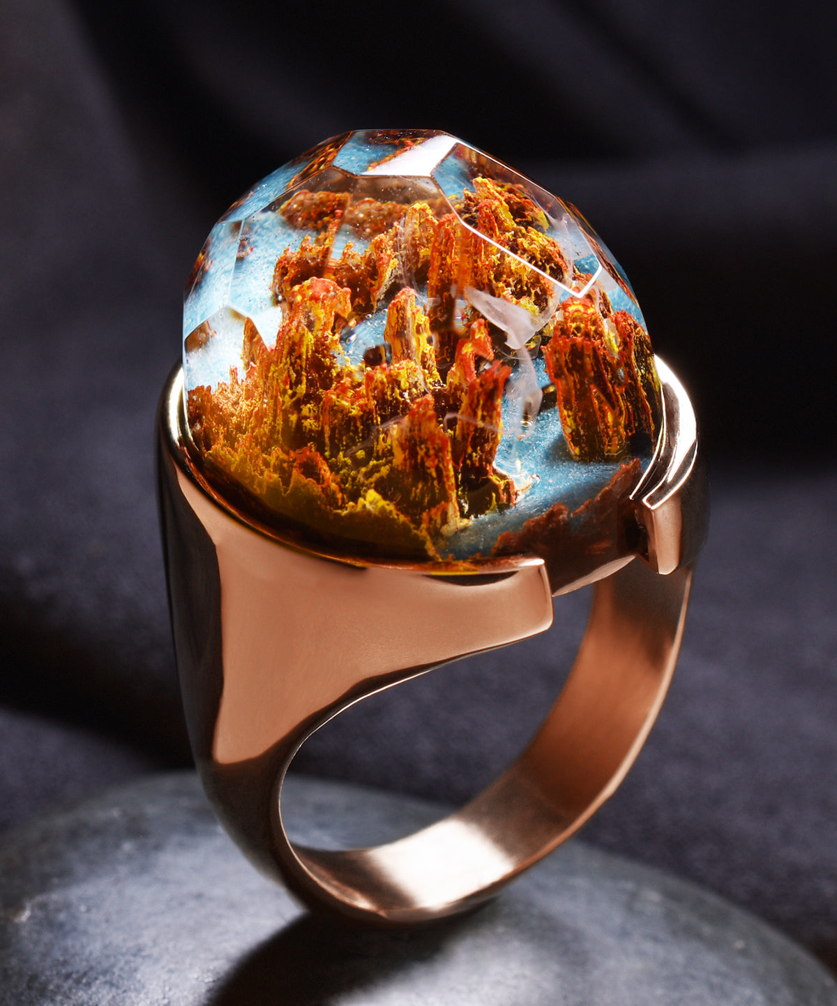 Autumn River &amp; Rose Gold Halo Ring