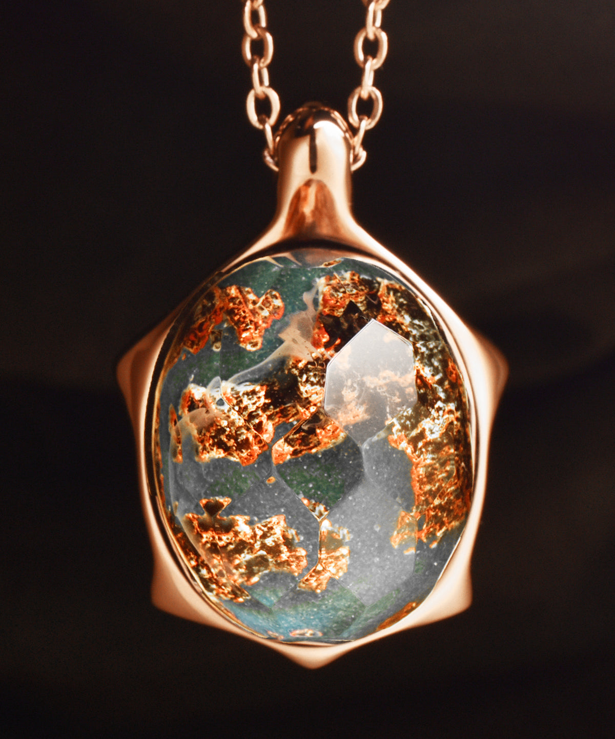 Autumn River &amp; Rose Gold Turtle Pendant