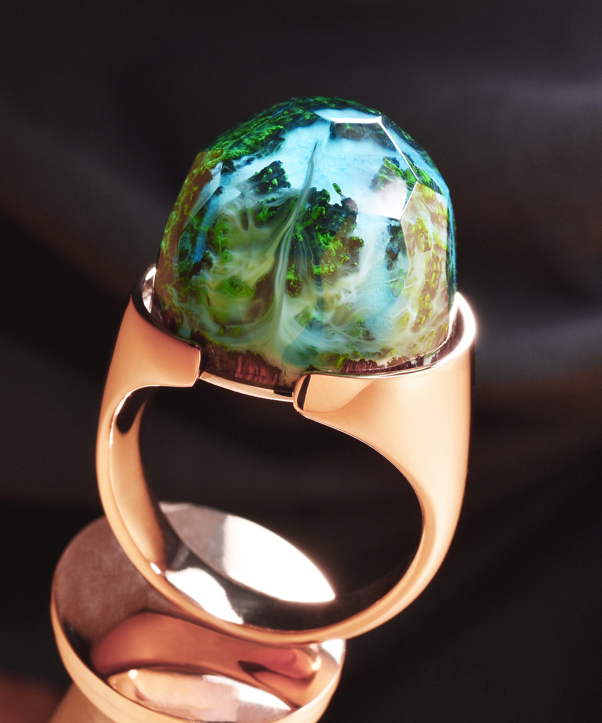 Azure Falls &amp; Rose Gold Halo Ring