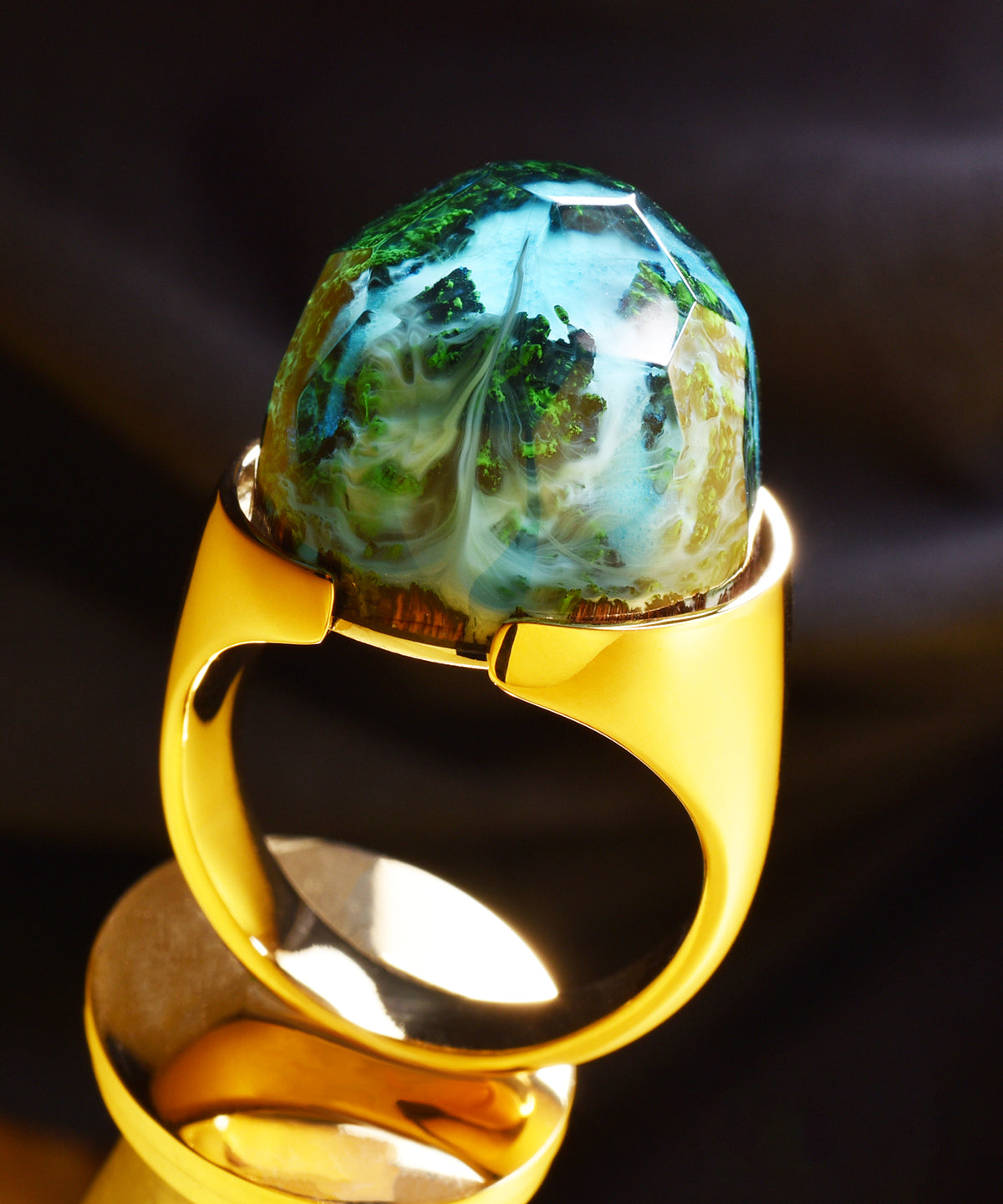 Azure Falls &amp; Gold Halo Ring