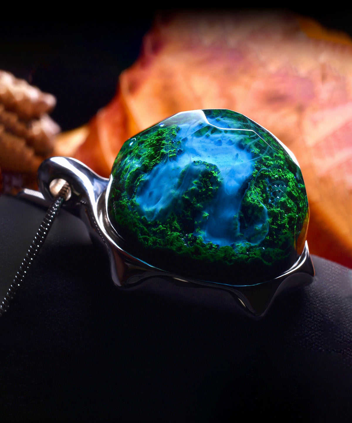 Azure Falls &amp; Silver Turtle Pendant