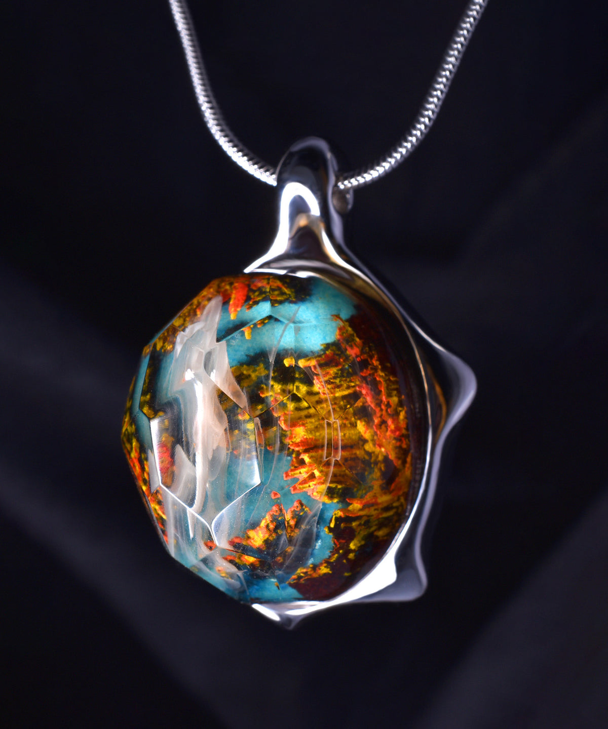 Autumn River &amp; Silver Turtle Pendant