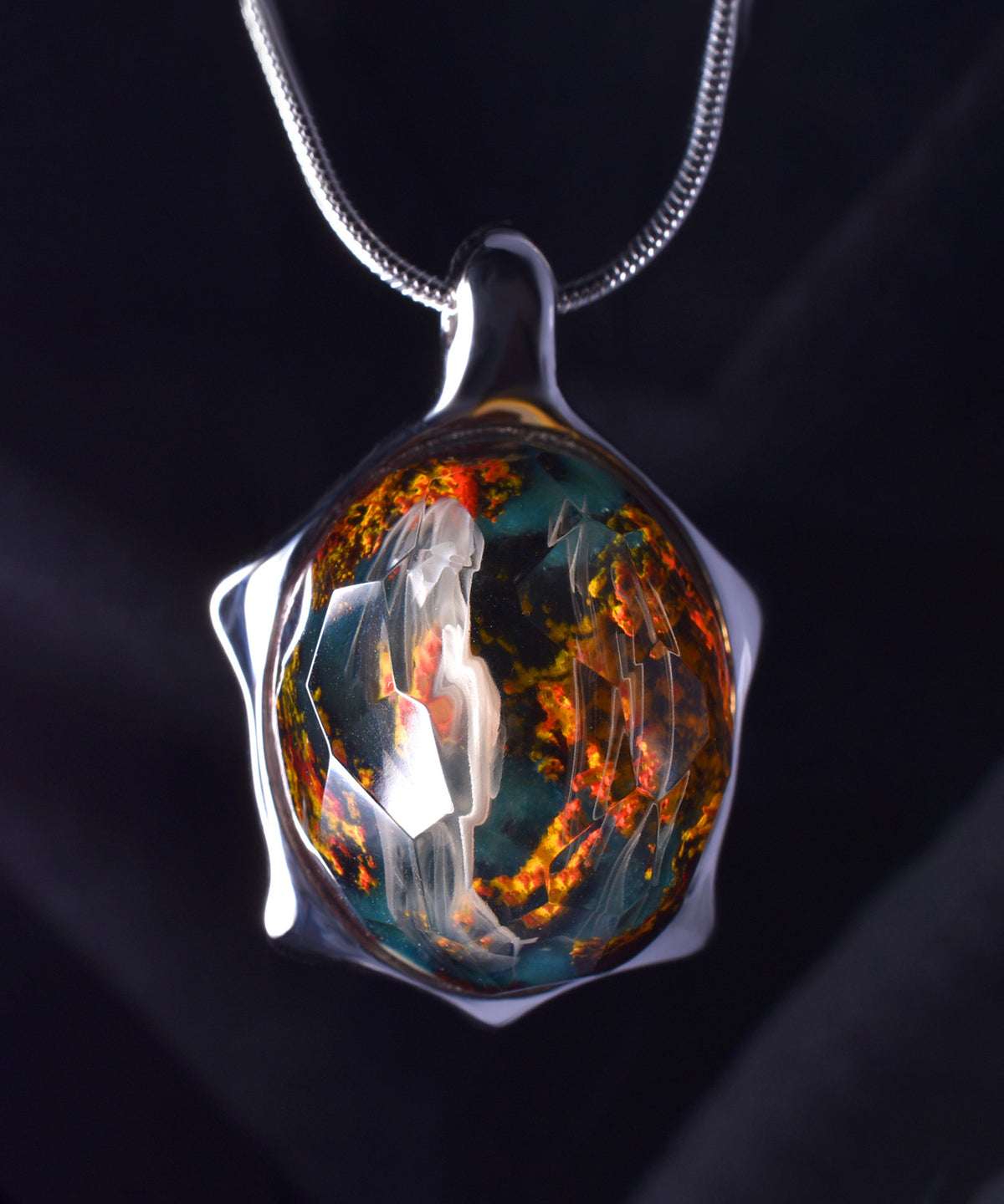 Autumn River &amp; Silver Turtle Pendant