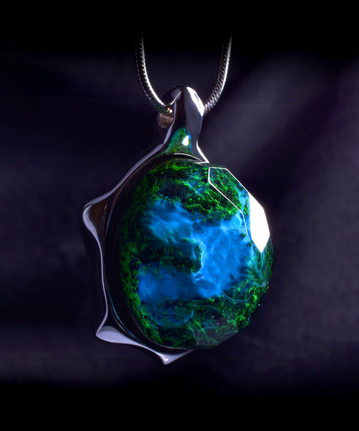 Azure Falls &amp; Silver Turtle Pendant