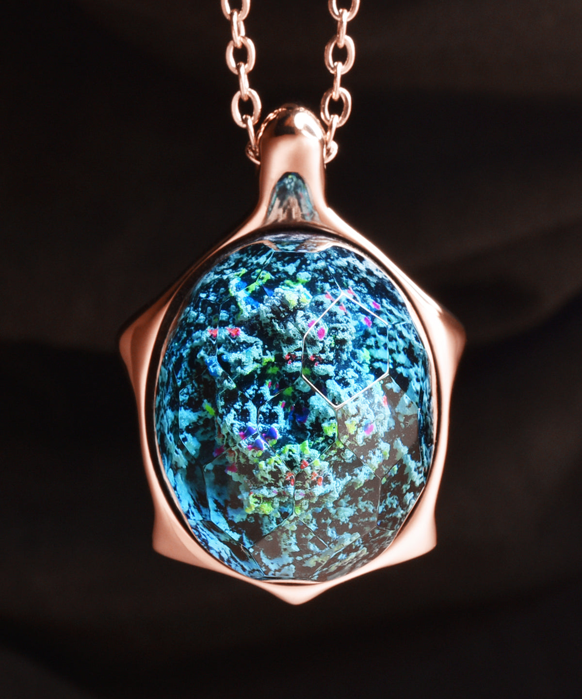 Coral Reef &amp; Rose Gold Turtle Pendant