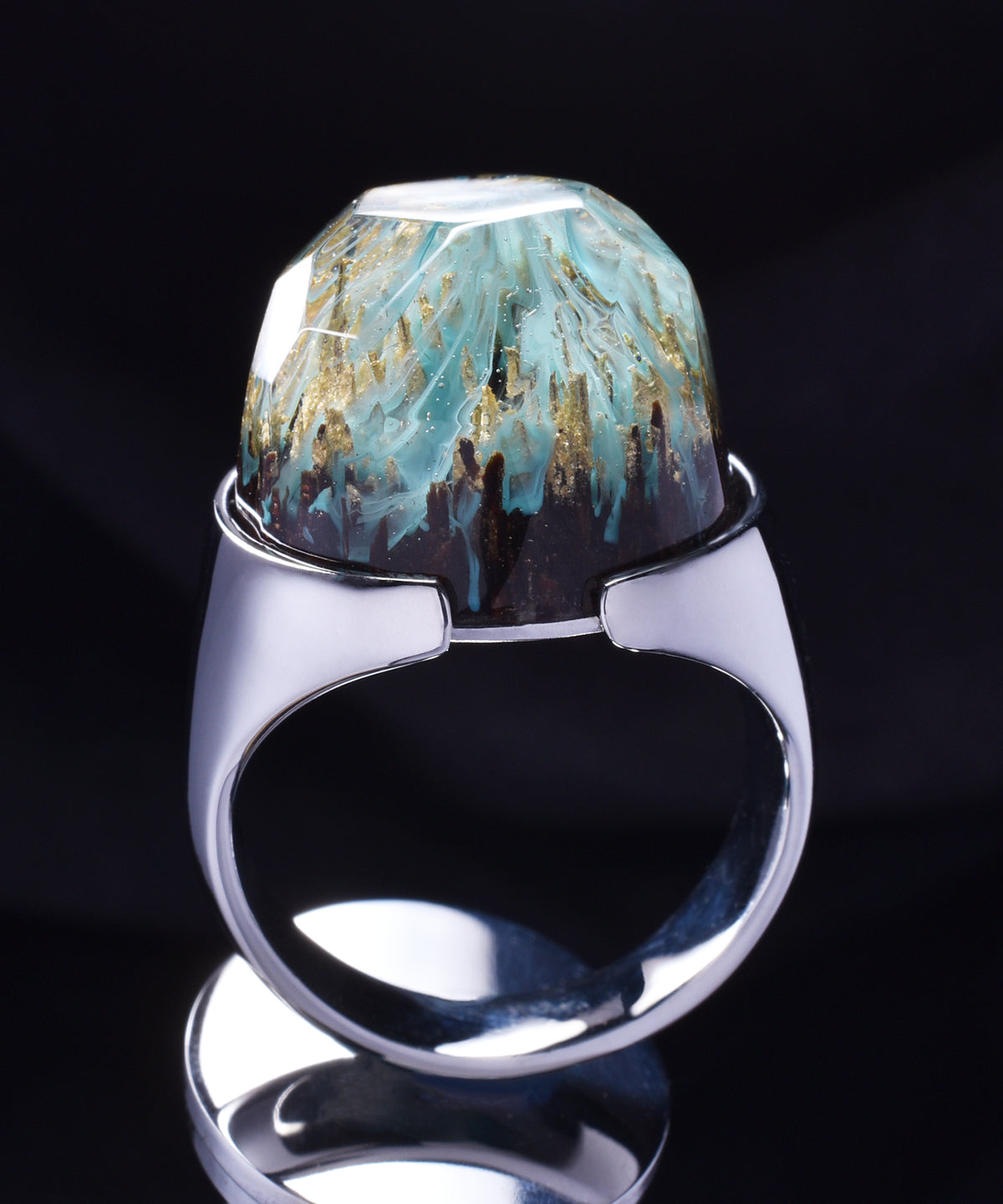 Golden Glacier &amp; Steel Halo Ring
