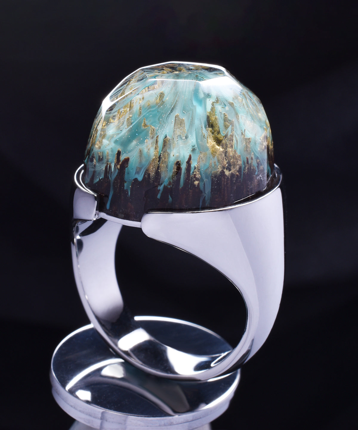 Golden Glacier &amp; Steel Halo Ring