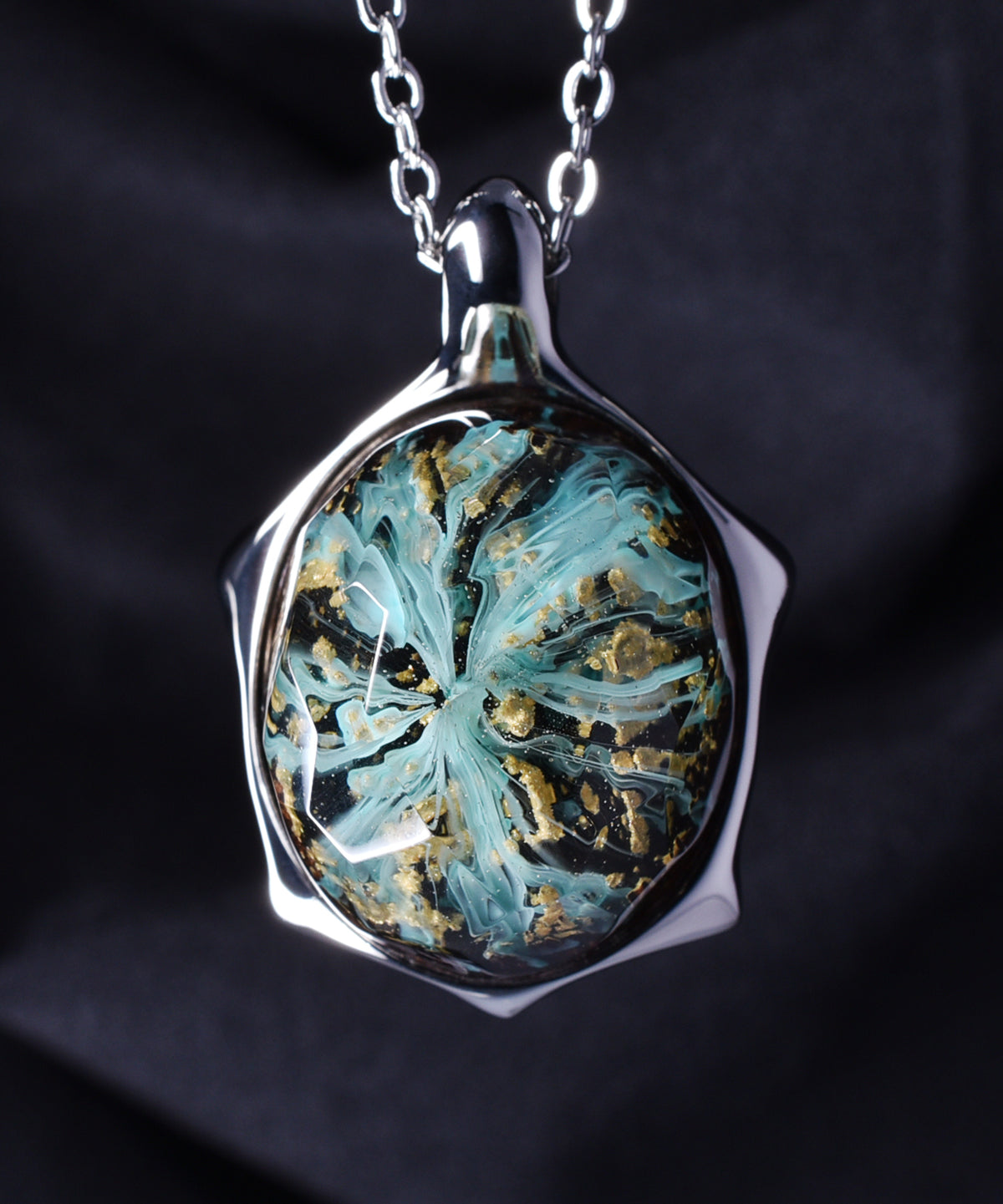 Golden Glacier &amp; Steel Turtle Pendant