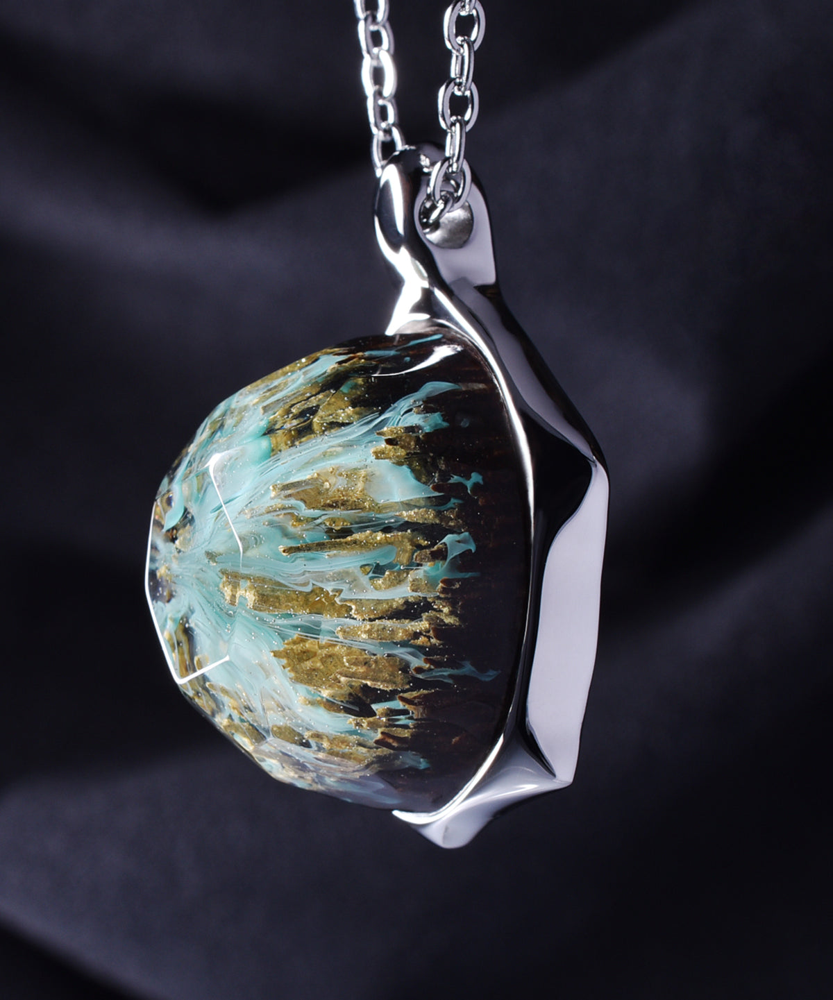 Golden Glacier &amp; Steel Turtle Pendant