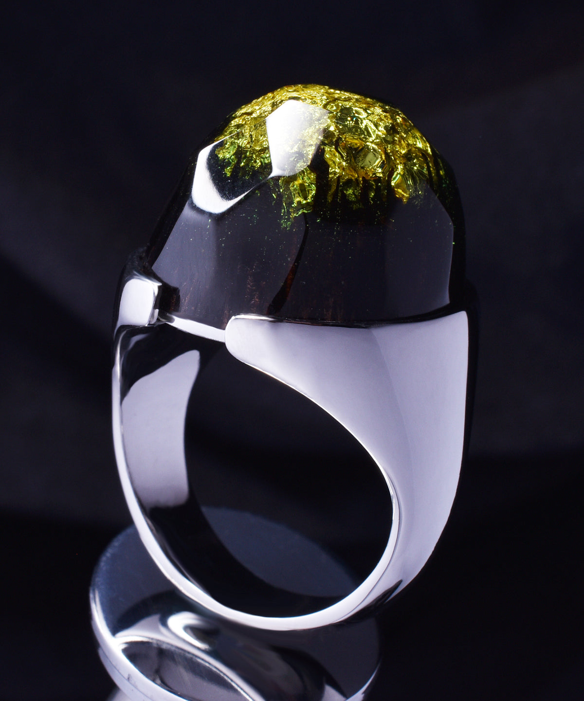 Gold Millettia &amp; Steel Halo Ring